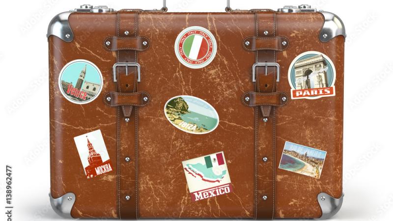 Suitcase with international tags